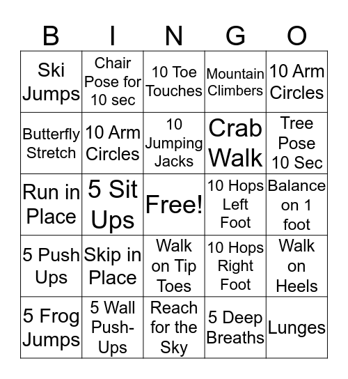 Fitness BINGO  Bingo Card