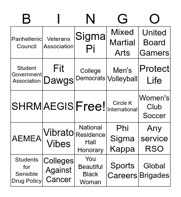 Spring RSO Fair 2020 Bingo Card