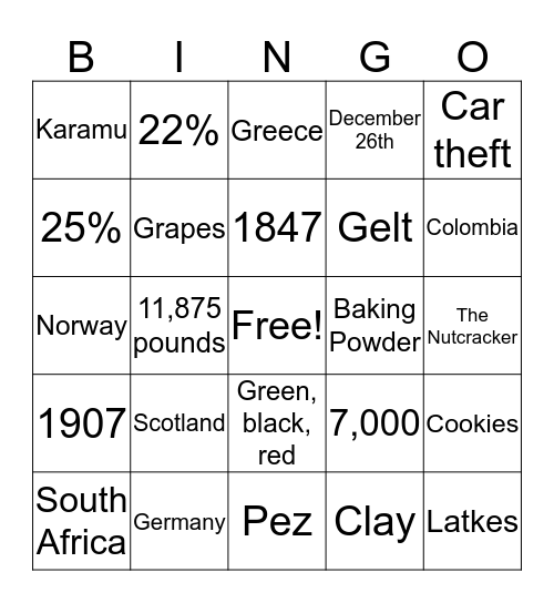 Holiday Bingo Card