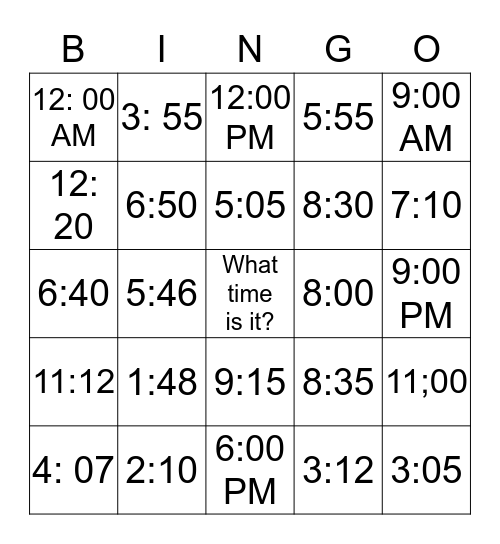 HOURS Bingo Card