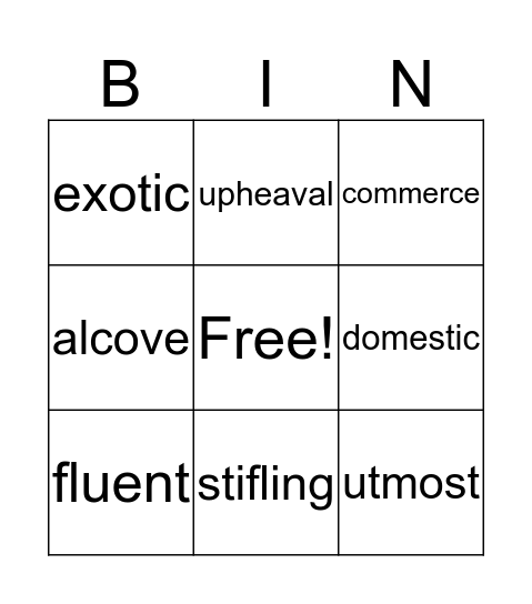 Unit 2 Week 3 Vocabulary Bingo Card