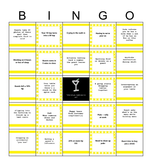 SERVICE INDUSTRY BINGO Card