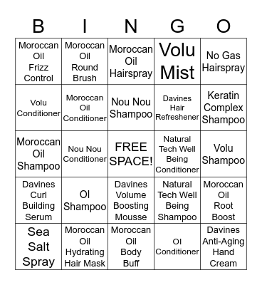 Jackie Hair Care Bingo Card