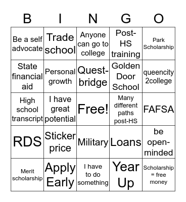 College Intro  Bingo Card