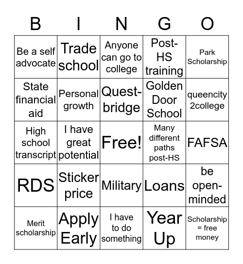 College Intro  Bingo Card