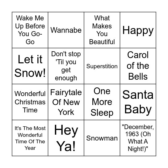 Xmas Songs 1 - @QuestionOneQuiz Bingo Card