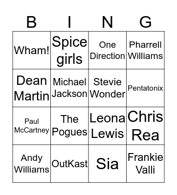 Xmas Artist 1 Bingo Card