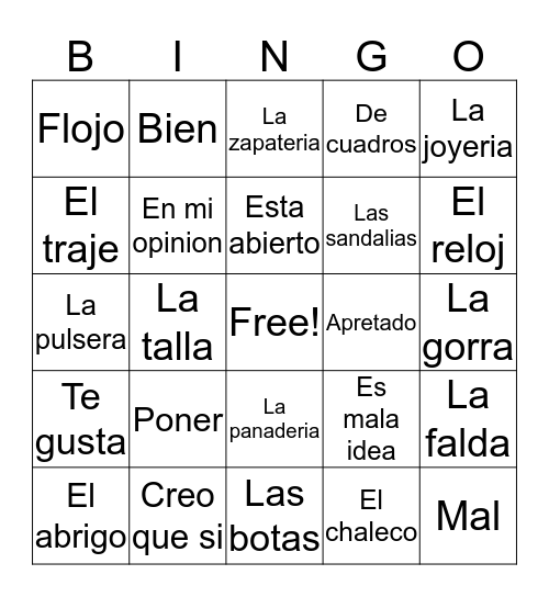 Talk about shopping Bingo Card