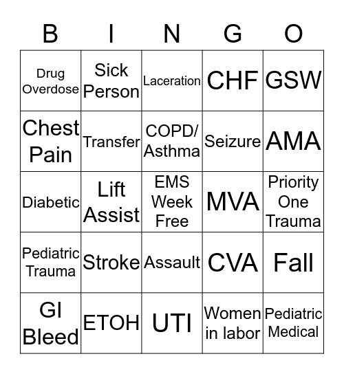 EMS Week Bingo Card