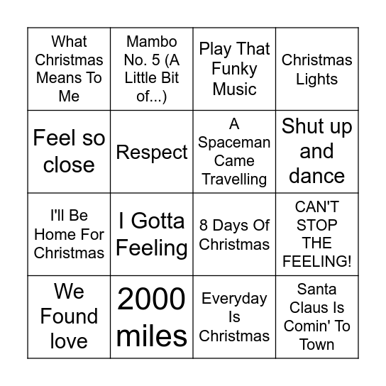 Xmas Songs 2 Bingo Card