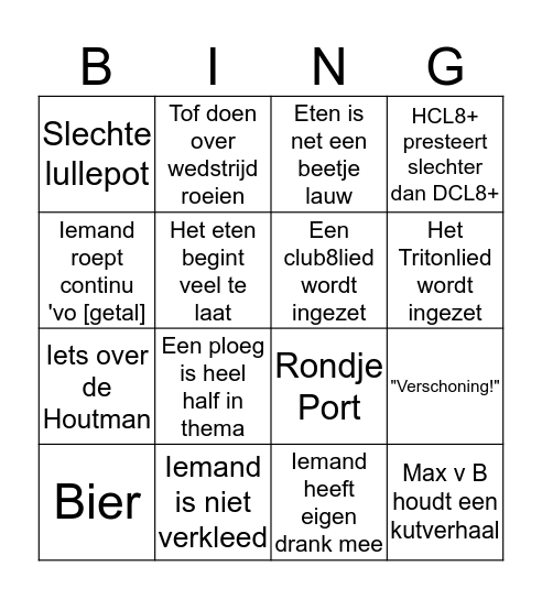 Club8+ Bingo Card