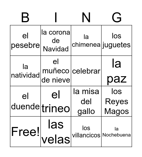 la Navidad Bingo Card