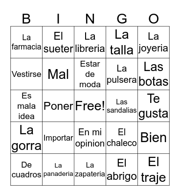 Talk about shopping Bingo Card