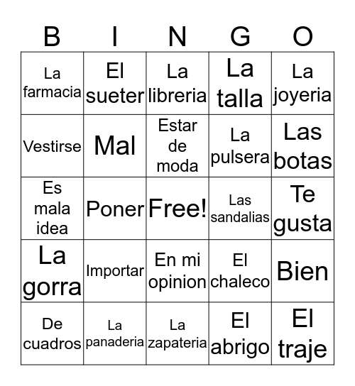 Talk about shopping Bingo Card