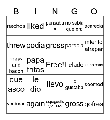 Spanish Bingo Card