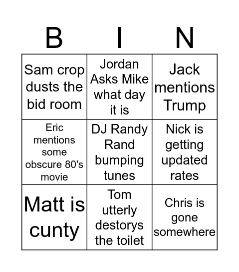 Upstairs Office Bingo Card