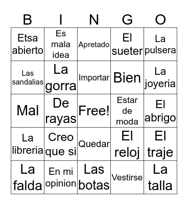 Talk about shopping Bingo Card