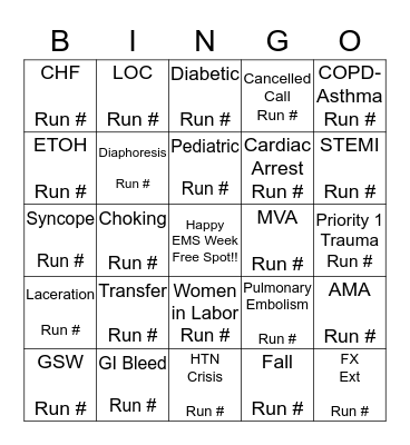 EMS Week Bingo Card