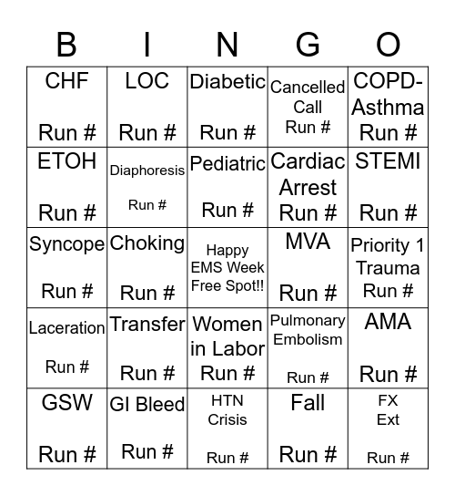 EMS Week Bingo Card