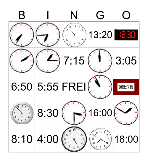 Uhrzeiten Bingo Card