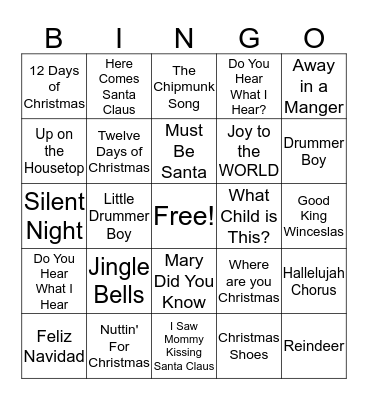 Christmas Songs Bingo Card