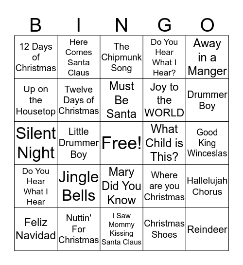 Christmas Songs Bingo Card