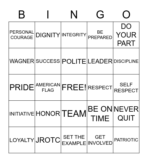 JROTC BINGO Card