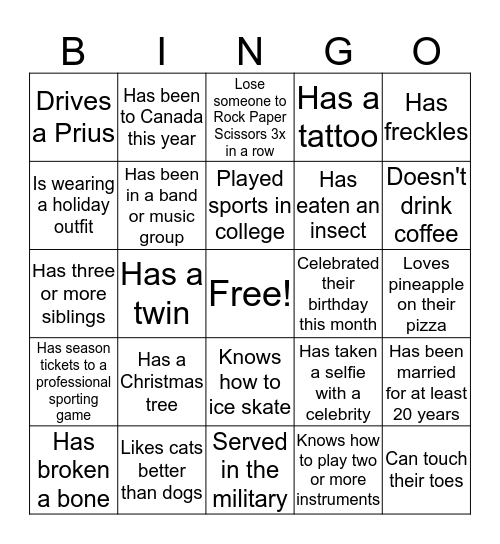 HR Holiday Party - Find someone who... Bingo Card