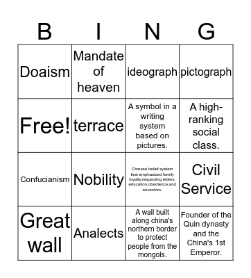Ancient China  Bingo Card
