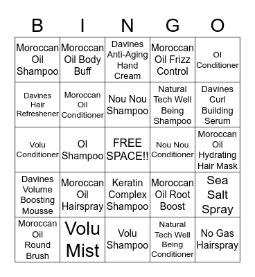 Katerina Hair Care Bingo Card