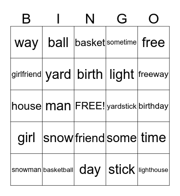 spelling words Bingo Card