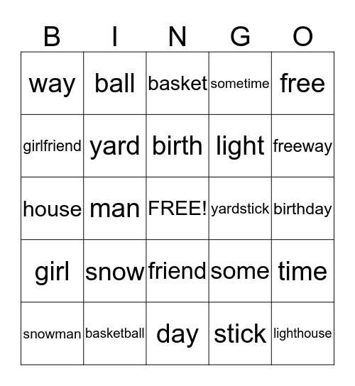 spelling words Bingo Card