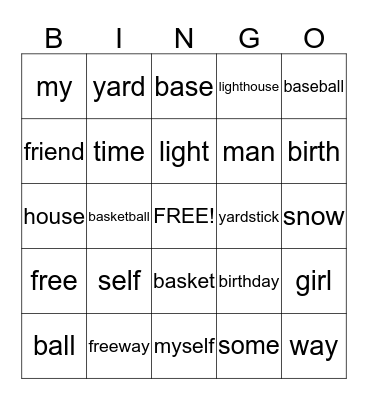 spelling words Bingo Card