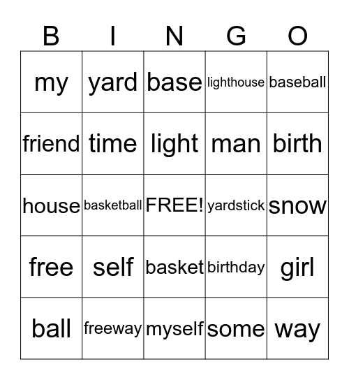 spelling words Bingo Card