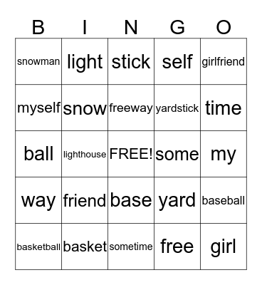 spelling words Bingo Card