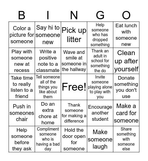 KINDNESS Bingo Card