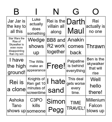 Star Wars Episode 9 Bingo Card Bingo Card