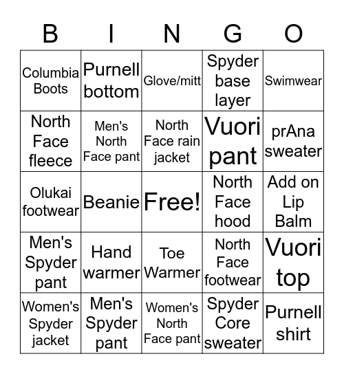 Retail Bingo  Bingo Card
