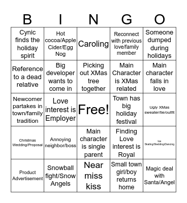 Hallmark Holiday Bingo Card