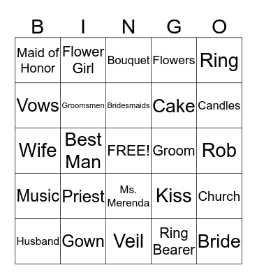 Ms. Merenda's Wedding Shower Bingo Card