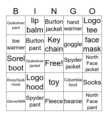 Retail Bingo - Mountain Kids Bingo Card