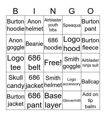 Retail Bingo - Full Tilt Bingo Card