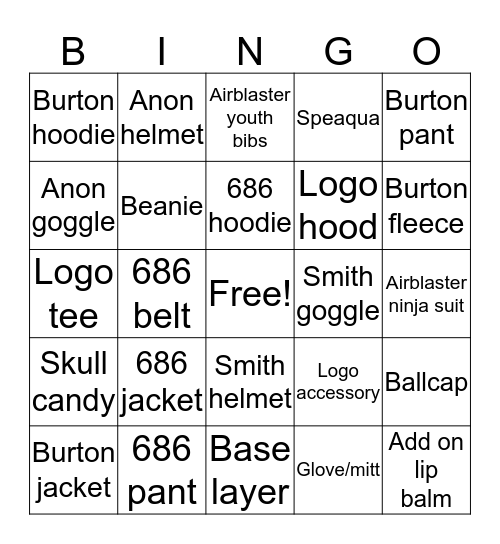 Retail Bingo - Full Tilt Bingo Card
