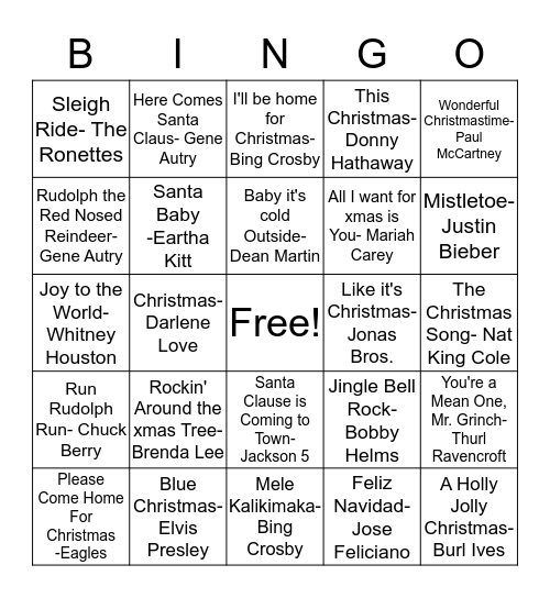 Christmas Music Bingo Card