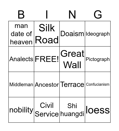 ACENT CHINA  Bingo Card