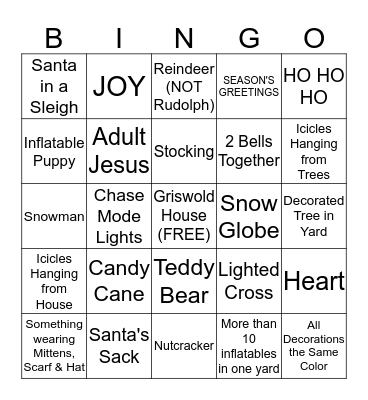 Christmas Lights Bingo Card