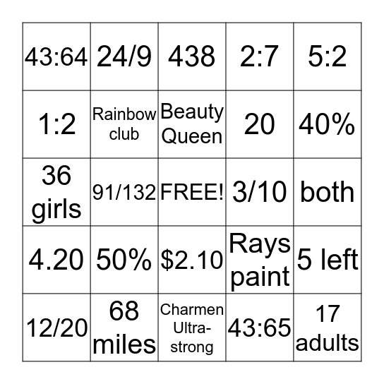 Mathematical unicorn bingo  Bingo Card