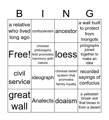 Ancient China Bingo Card