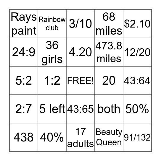 Mathematical unicorn bingo  Bingo Card