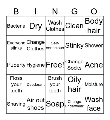 Personal Hygiene Bingo Card